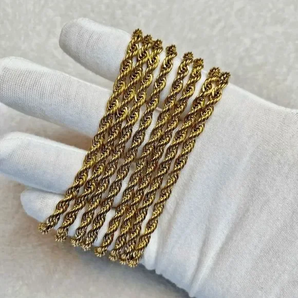 14k Gold Real Solid 316l Stainless SteelâTwisted Rope Chain Necklace 24 inch - Picture 4 of 5